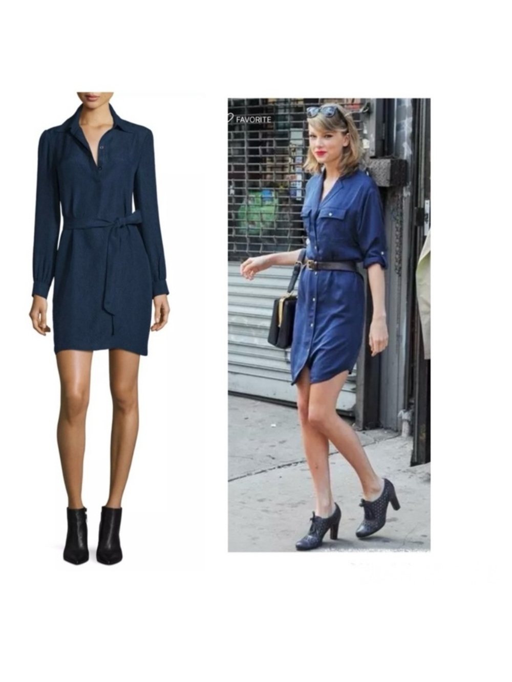 Diane Von Furstenberg Dress Seanna Silk Shirt Long Sleeve Navy Minimalist Career